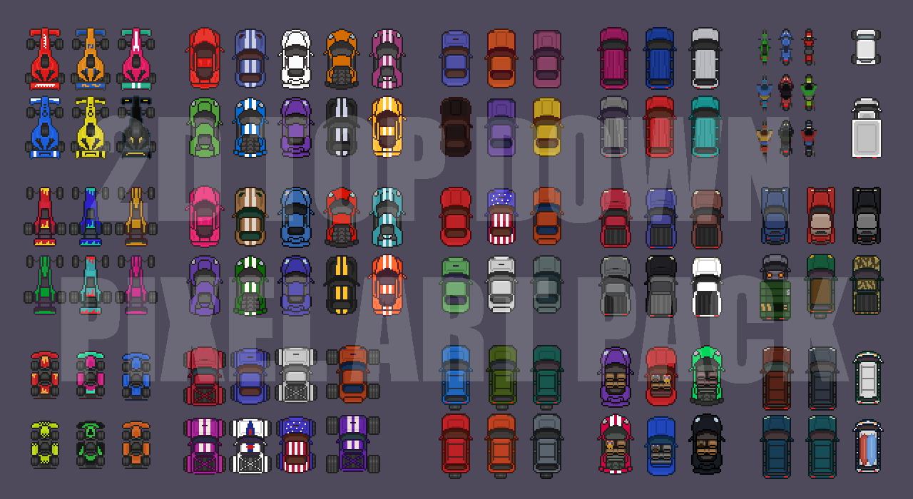 2D Top Down 180 Pixel Art Vehicles - Game Sprites